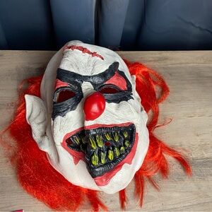 Evil Clown Halloween Rubber‎ Mask Red Hair Teeth Horror - Spirit Halloween